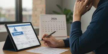Woman reviewing 2026 disability benefit application forms on a tablet