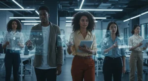 Young professionals in a modern 2026 office environment