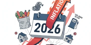 Financial calendar for 2026 with inflation arrow and household items