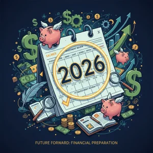 Calendar with 2026 highlighted, surrounded by financial symbols, representing future tax law changes and proactive financial planning.