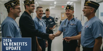 Veterans engaging with VA staff, representing the 2026 VA benefits update and expanded healthcare access.