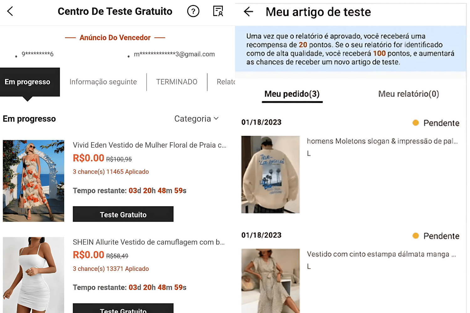 Programa de Testes da Shein