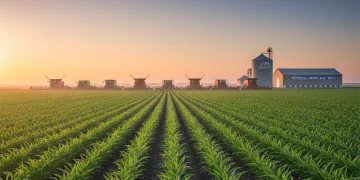 Vast agricultural field at sunrise, symbolizing productivity and federal subsidy impact on food prices.