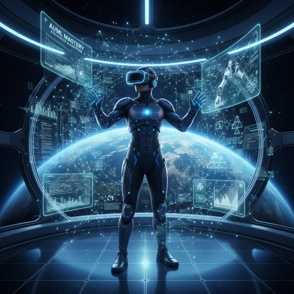 Individual using VR headset for AI and machine learning interaction