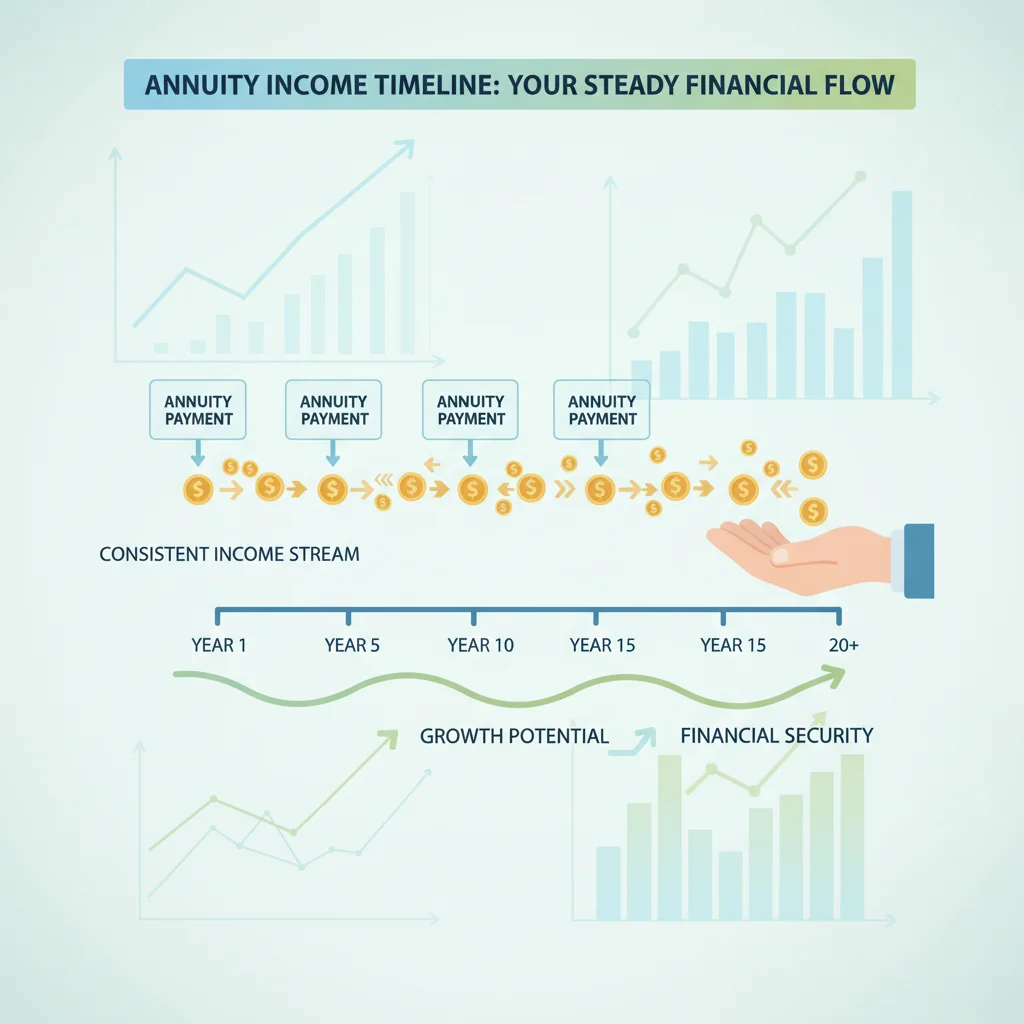 Infographic illustrating consistent annuity payments over a retirement timeline.