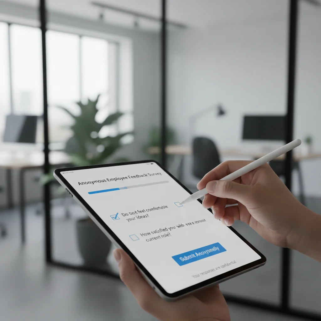 Employee providing anonymous feedback on a digital survey
