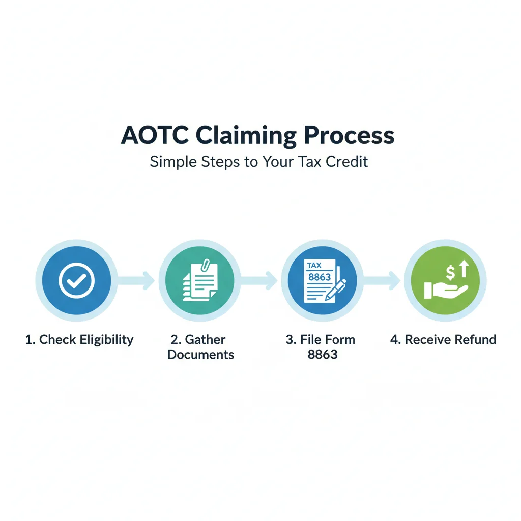 Infographic showing the process to claim the American Opportunity Tax Credit.