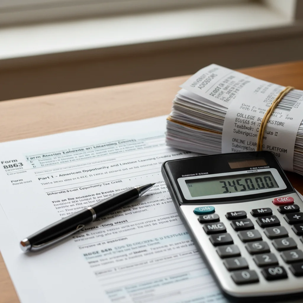 Tax forms and receipts for education expenses, illustrating the documentation needed for AOTC.