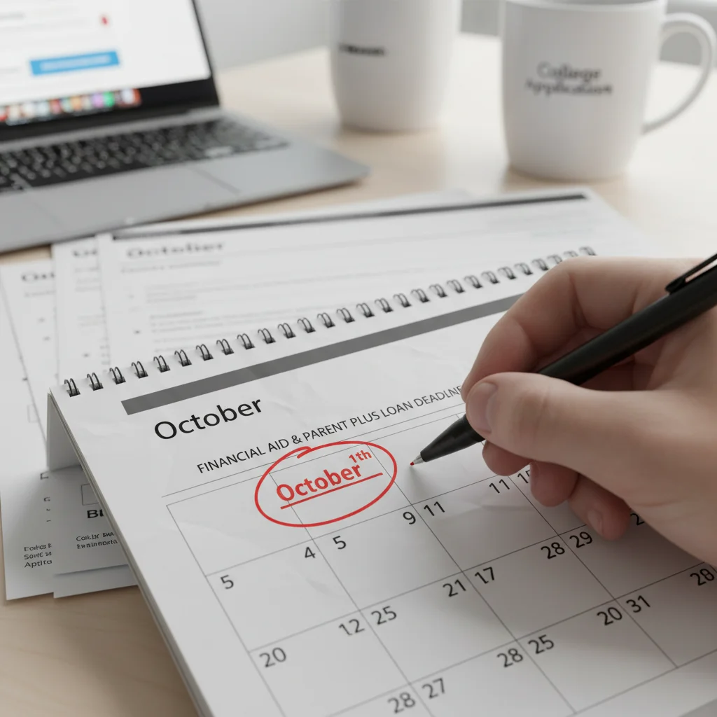 Calendar highlighting an important Parent PLUS loan application deadline.