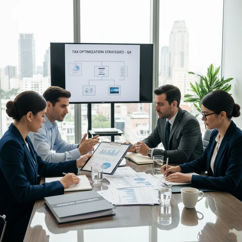Asesor fiscal explicando estrategias de optimización de impuestos a un cliente.