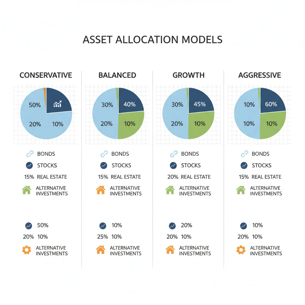 Asset allocation infographic demonstrating various investment categories.