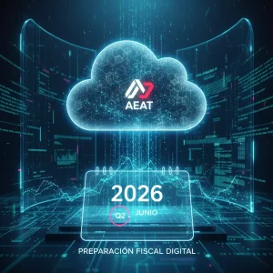 Representación digital de datos financieros y calendario 2026, simbolizando la preparación para la auditoría fiscal de la Agencia Tributaria Española.