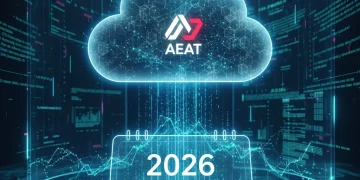 Representación digital de datos financieros y calendario 2026, simbolizando la preparación para la auditoría fiscal de la Agencia Tributaria Española.