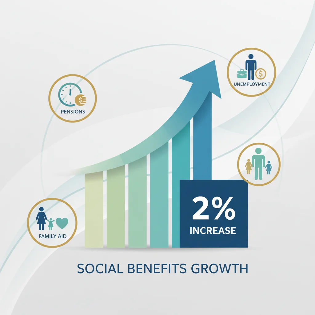 Gráfico ilustrativo de un aumento del 2 por ciento en diversas prestaciones sociales.