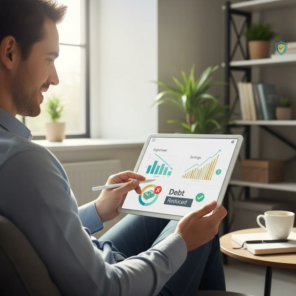 Person budgeting and reducing debt, demonstrating financial planning.