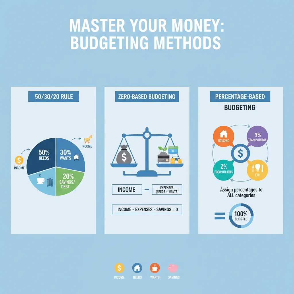 Infographic showing various budgeting methods and financial allocations