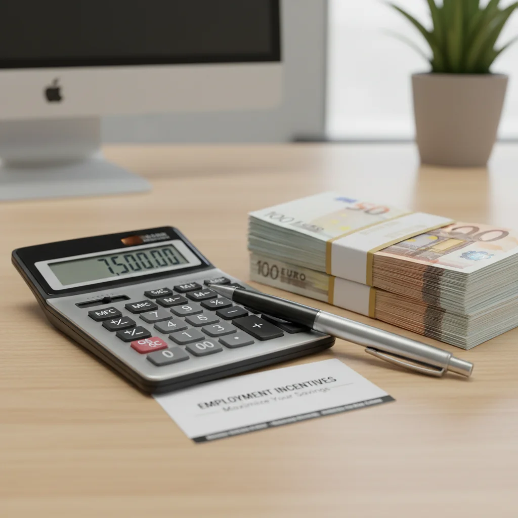 Calculadora y billetes de euro, simbolizando ahorro empresarial.