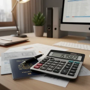 Calculadora, pasaporte español y documentos fiscales para autónomos en 2026.