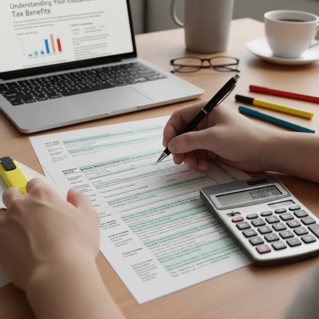 Person calculating 2026 education tax credit benefits