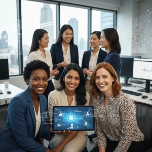 Career Pivot for Women: 4-Step Guide to Transition Industries by 2027 Professional women confidently planning a career pivot on a digital tablet.