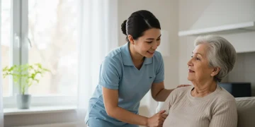 Caregiver assisting elderly person, symbolizing federal support 2026