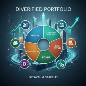 Gráfico de cartera de inversión diversificada con diferentes clases de activos para reducir el riesgo.