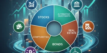 Gráfico de cartera de inversión diversificada con diferentes clases de activos para reducir el riesgo.