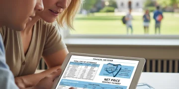 Student and parent reviewing college financial aid offer with new transparency