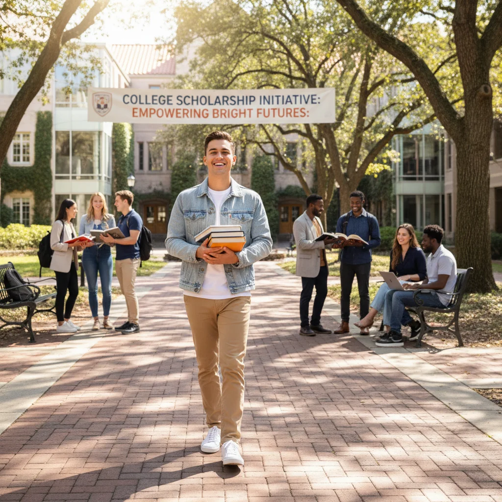 College student walking on campus after successful funding