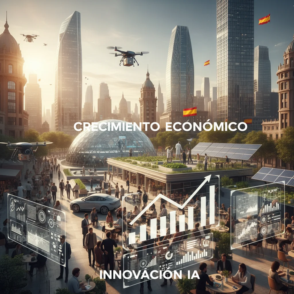 Representación visual del crecimiento económico y las nuevas oportunidades de negocio impulsadas por la IA en España.
