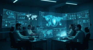 Cybersecurity professionals monitoring national data systems in 2026