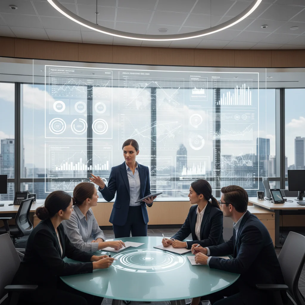 Woman presenting data in federal agency meeting