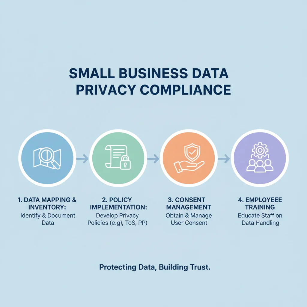 Infographic showing essential steps for data privacy compliance in small businesses