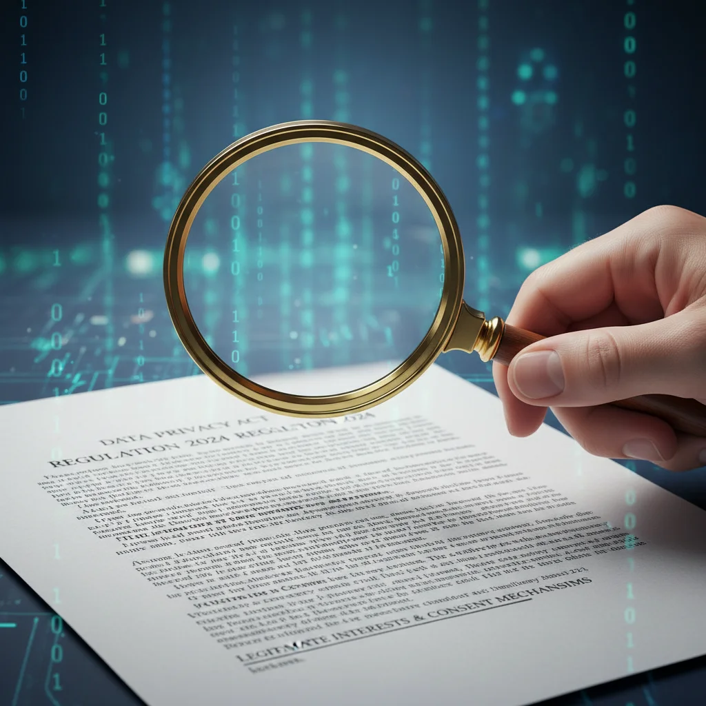 Magnifying glass examining data privacy regulations for small businesses