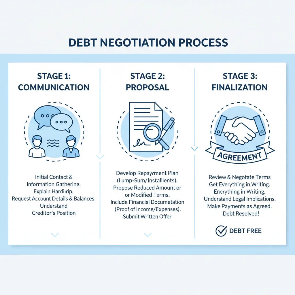 Infographic detailing the process of debt negotiation with creditors.