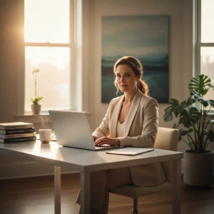 Determined woman planning her career comeback after layoff in modern home office
