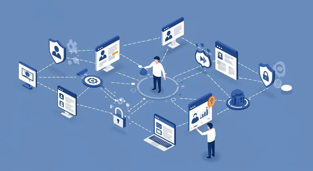 Person navigating digital data under new privacy regulations