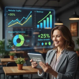 Boost Small Business Sales: Top 4 Digital Marketing Strategies 2026 Digital marketing dashboard showing sales growth for small business