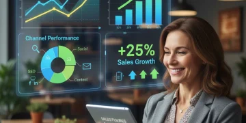 Digital marketing dashboard showing sales growth for small business
