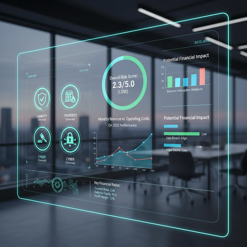 Digital dashboard showing small business risk management and insurance coverage