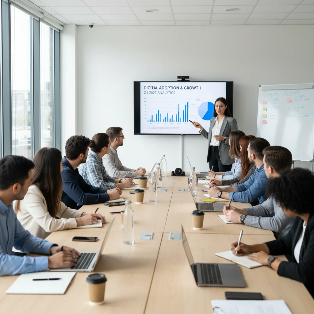 Empresarios de pequeño comercio en un taller sobre digitalización y estrategias de modernización.