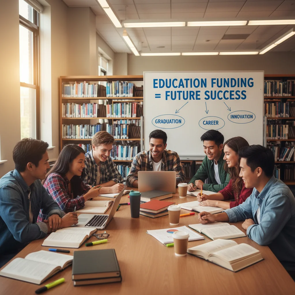 Diverse college students studying, symbolizing educational success