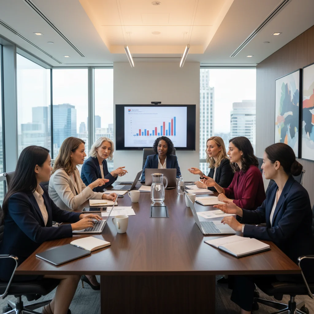 Diverse professional women collaborating in a modern office