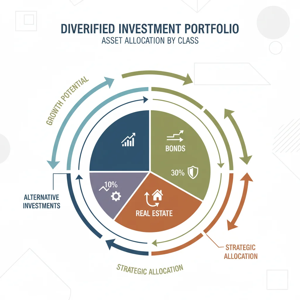 Diversified investment portfolio pie chart showing asset allocation
