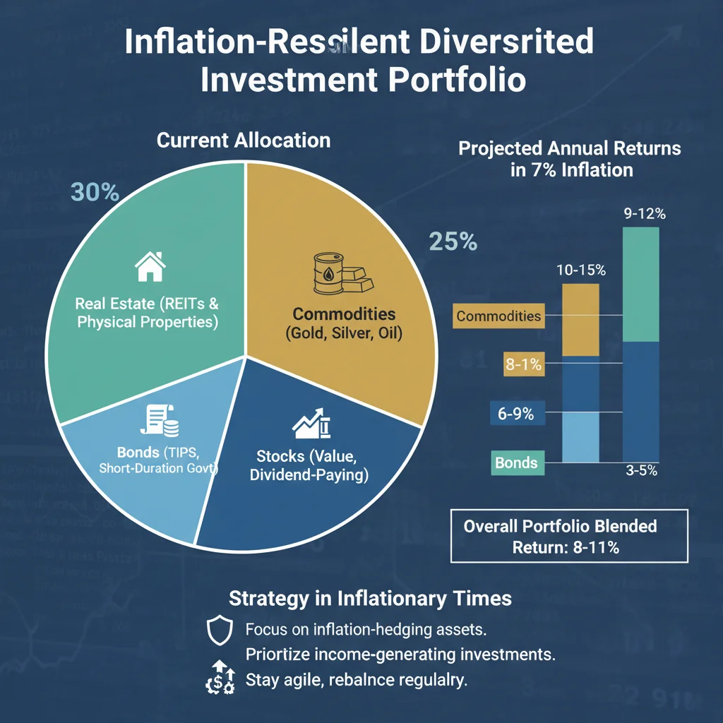 Diversified investment portfolio against inflation with various asset classes