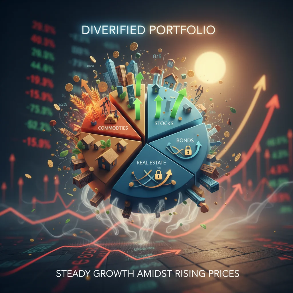 Diversified investment portfolio growing amidst inflation, showing various asset types.