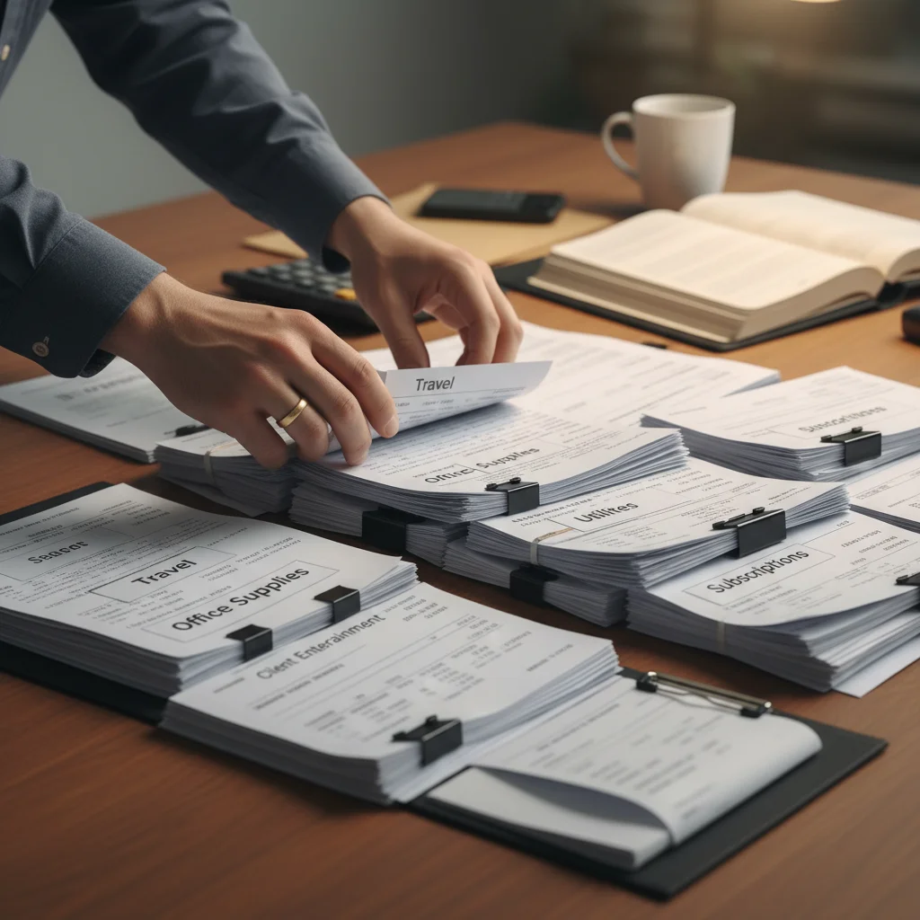 Documentos fiscales organizados para revisión tributaria