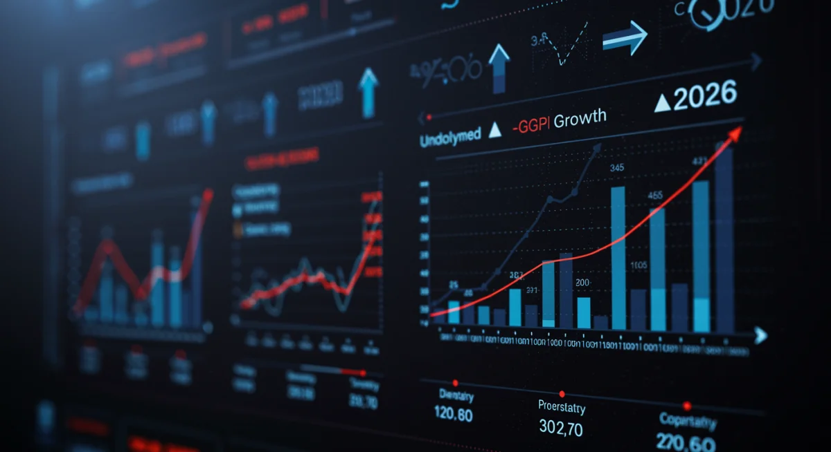 Economic indicators dashboard showcasing inflation, GDP, and unemployment trends for 2026.