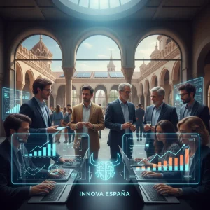 Representación dinámica de un ecosistema de innovación en España con colaboración y crecimiento empresarial.