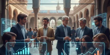 Representación dinámica de un ecosistema de innovación en España con colaboración y crecimiento empresarial.